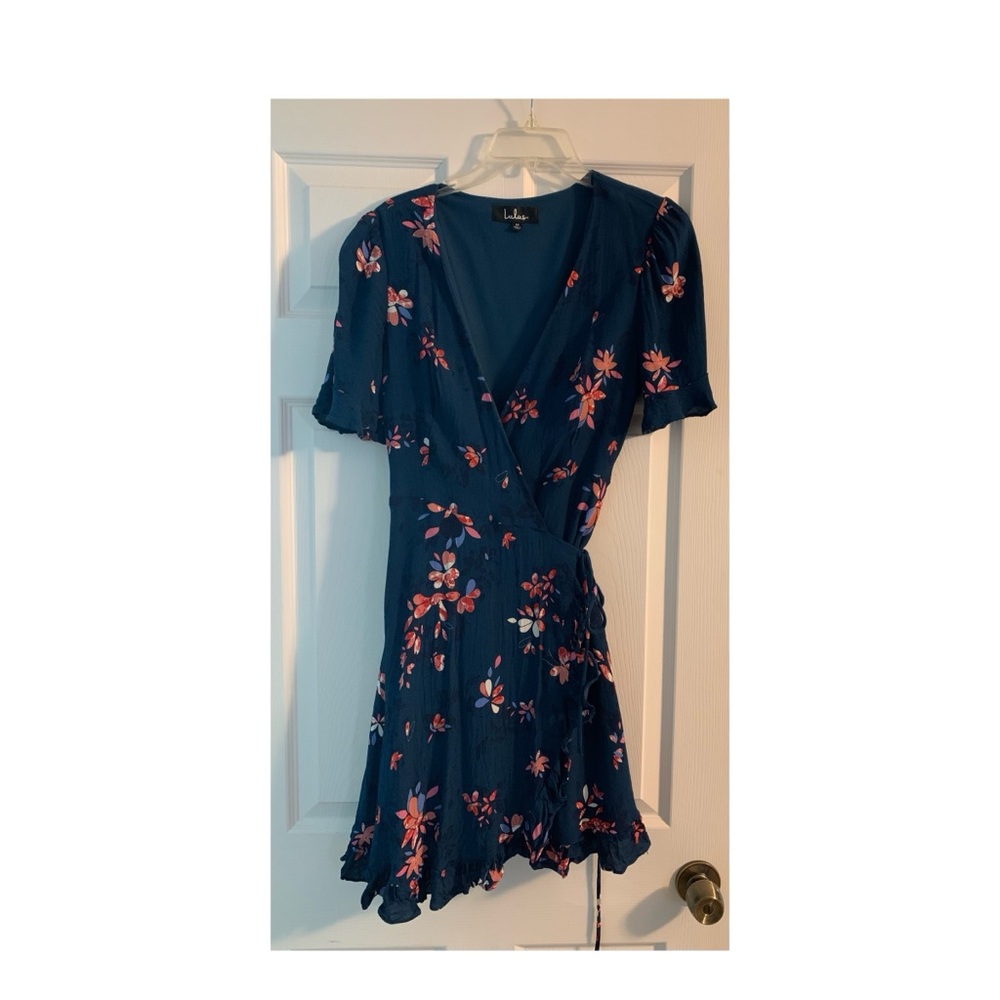 Lulu's Blue and Pink Flutter Sleeve Mini Sundress